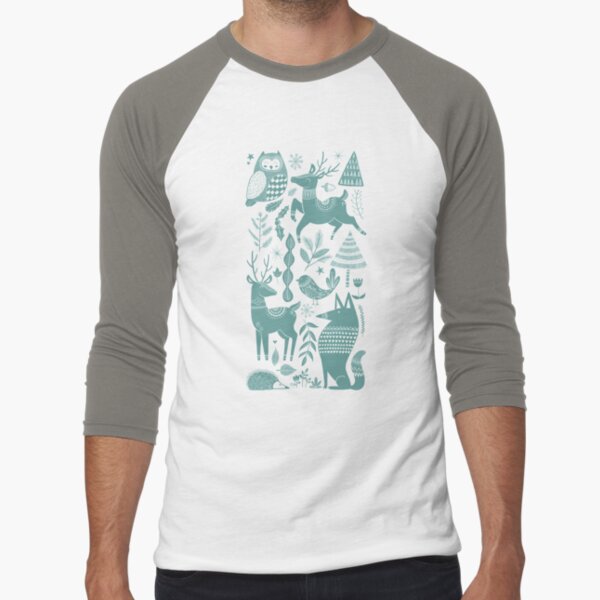 Wolf & Deer Folk Art Baseball ¾ Sleeve T-Shirt
