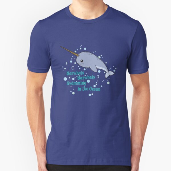Awesome Narwhals Swimming In The Ocean Slim Fit T-Shirt