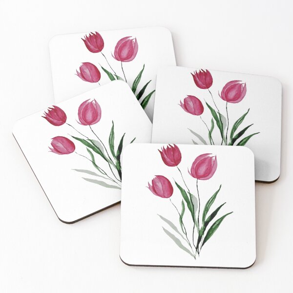 Item preview, pink red tulip flowers water color painting designed and sold by Saba-Red-Ideas.