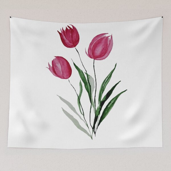 Item preview, pink red tulip flowers water color painting designed and sold by Saba-Red-Ideas.