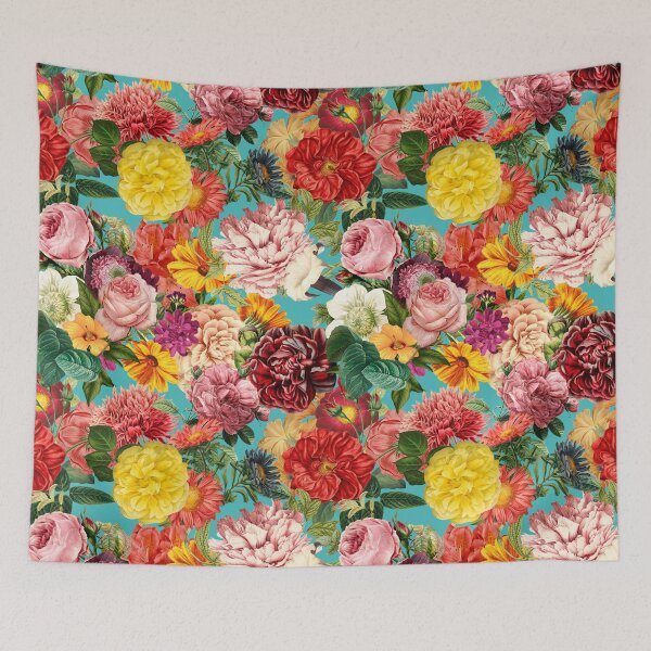 Item preview, Vintage peony garden light blue background cottagecore pattern designed and sold by PG Illustration.