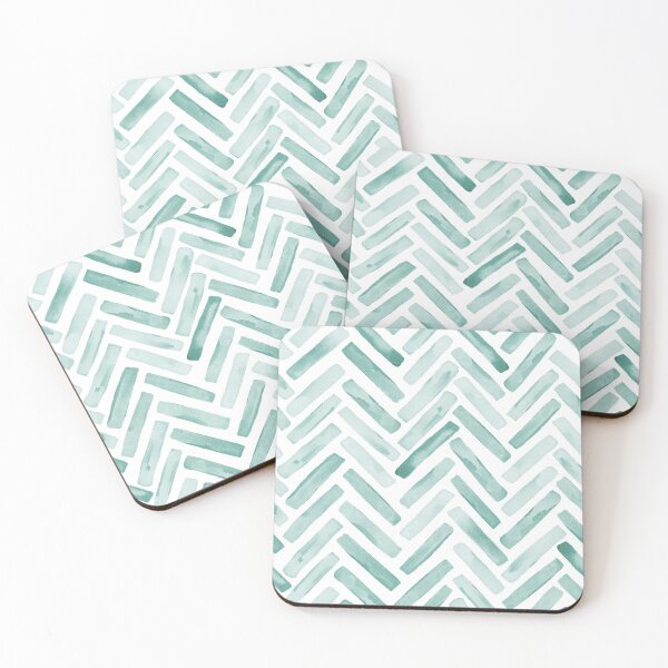 Aperçu de l'œuvre Seafoam Aquarelle Herringbone Chevron en vert jade créée et vendue par Erin Kendal.