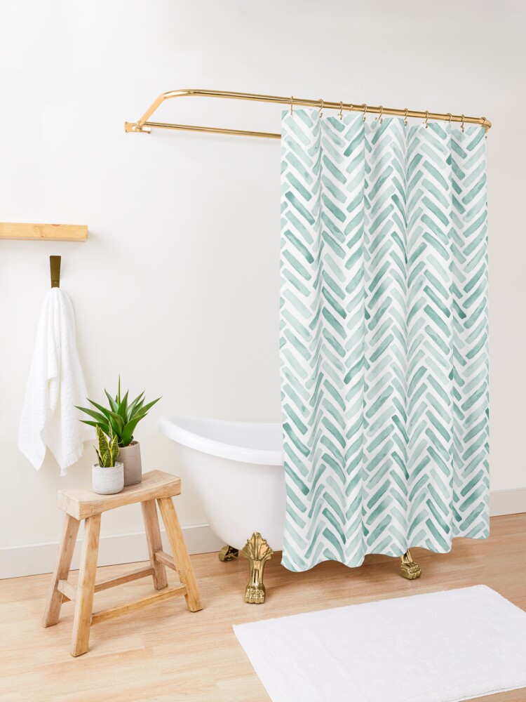 Green chevron store shower curtain