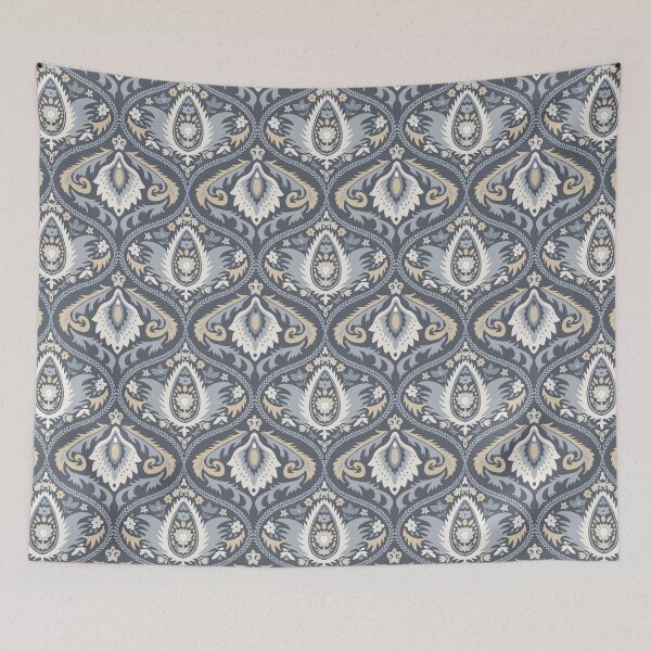 Item preview, Classic ogee pattern with tendrils on gray-blue designed and sold by colorofmagic.
