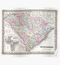 Vintage Map of South Carolina (1855) Poster