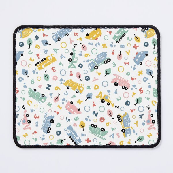 Item preview, Vector white pastel pen skech doodle cute cement trucks transport vehicles with alphabets seamless pattern.  designed and sold by jamiesoondesign.