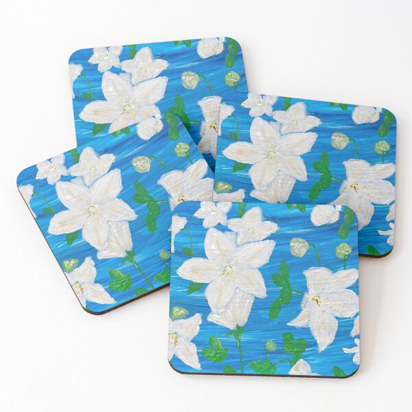 Item preview, White star flowers on vivid blue designed and sold by Ruth Breen Artwork .