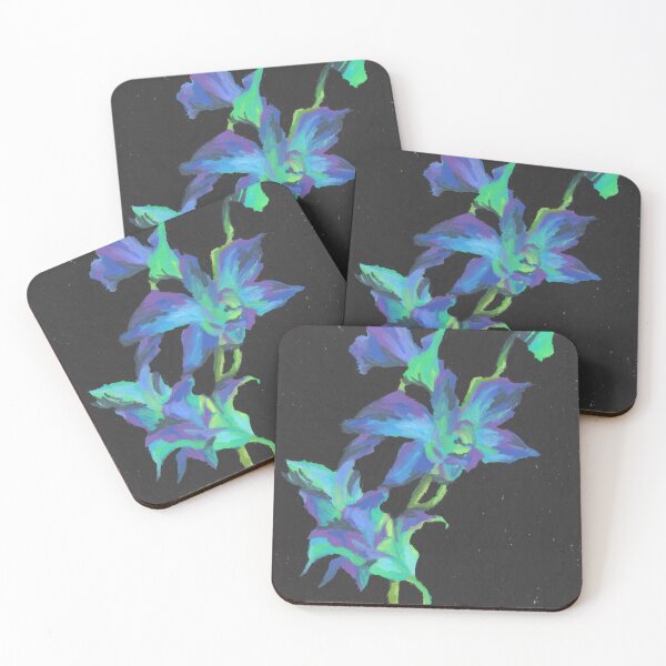 Item preview, Turquoise Purple Flowers in Dark Background designed and sold by hannahrey-.