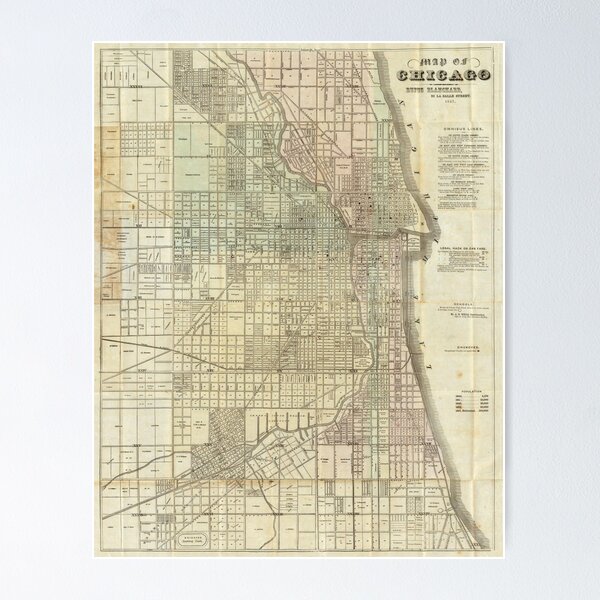 Item preview, Vintage Map of Chicago (1857) designed and sold by BravuraMedia.