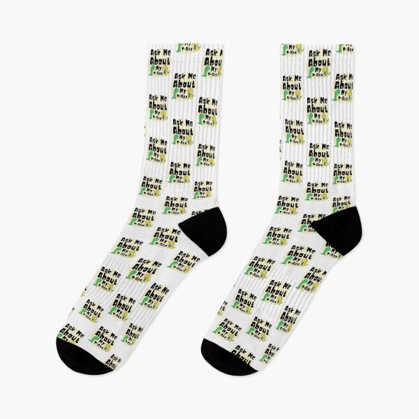 Item preview, Ask Me About My T-Rex Funny And Cute Dinosaur Puns in Green Yellow Blue designed and sold by Onewivnacher.