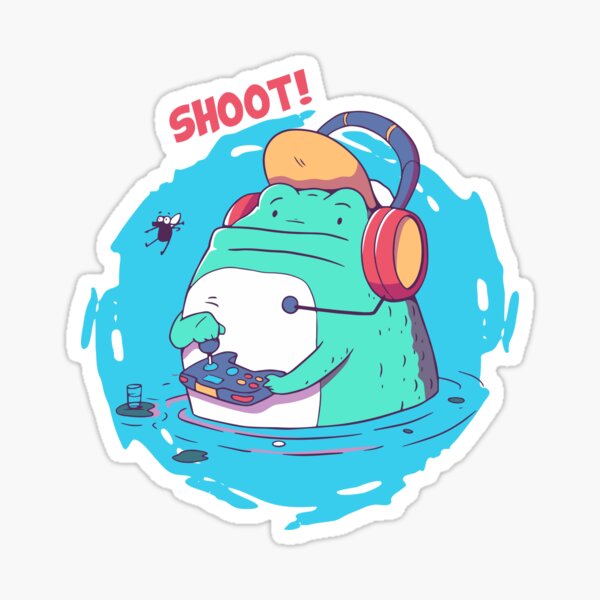 "Cartoon Frog Playing Video Games" Sticker for Sale by MnEmzStudio