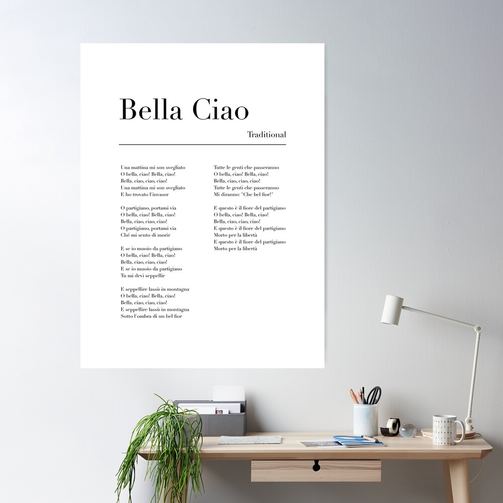 La Casa De Papel Bella Ciao Lyrics Print Music Print A5 A4 A3 Unframed TV  Poster Professor Tokyo Berlin -  Norway