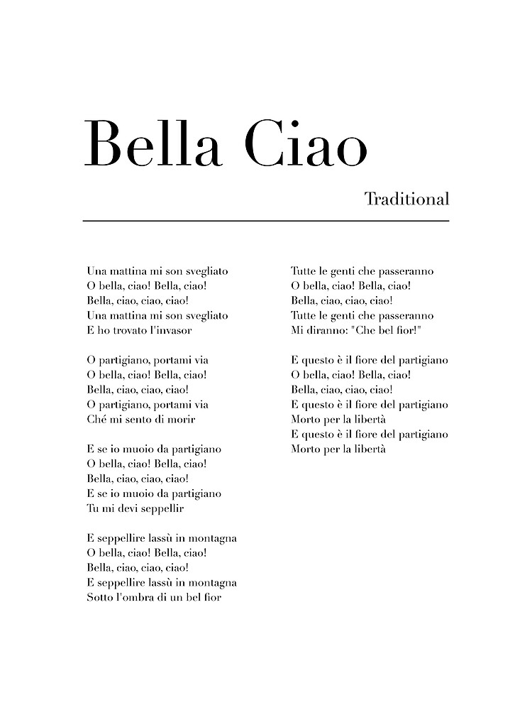 Bella Ciao Lyrics Postcard for Sale by wisemagpie