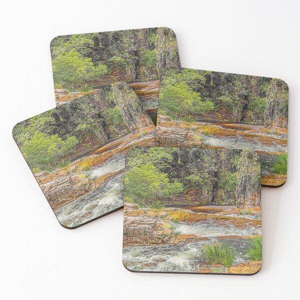 Item preview, The golden cascade. Water running down by the rocks with golden tones of the sedimentary rocks, Capitólio MG Brazil designed and sold by vbacarin.