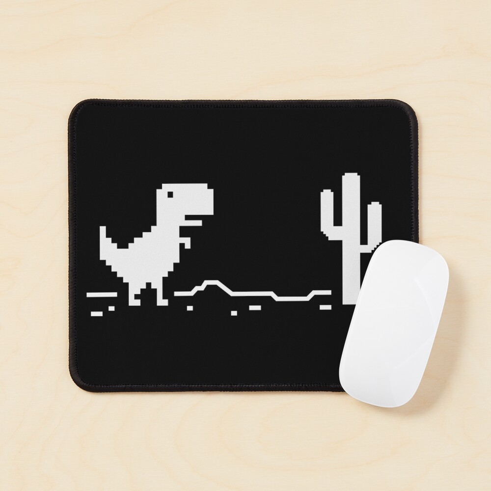 Chrome Pixel Dino Run T Rex with a Pixel Cactus in the Desert - Browser Offline Game Mouse Pad