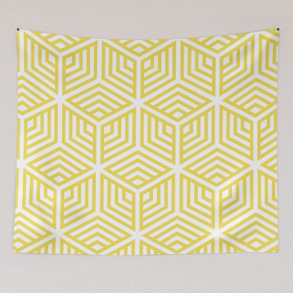 Item preview, Yellow and White Ornamental Cube Geometric Pattern 2022 Trending Color - Hue - Shade - Colour Pantone Illuminating Yellow 13-0647 designed and sold by ColorOfTheYears.