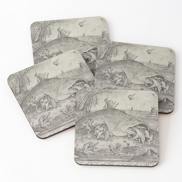 Item preview, Allegory of Greed vintage medieval etching featuring giant fish designed and sold by Vintage Designs +.