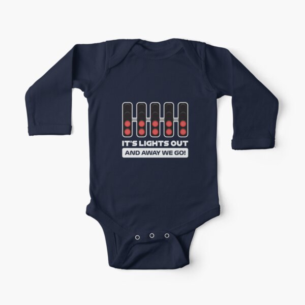 It's Lights Out and Away We Go! - Version 2 (Dark Blue BG) Long Sleeve Baby One-Piece