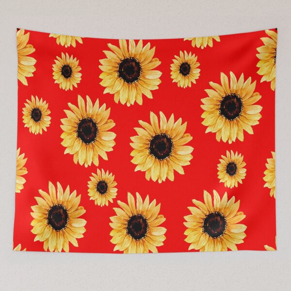 Item preview, Various types of sunflowers on a bright red background designed and sold by Shawa Shop.