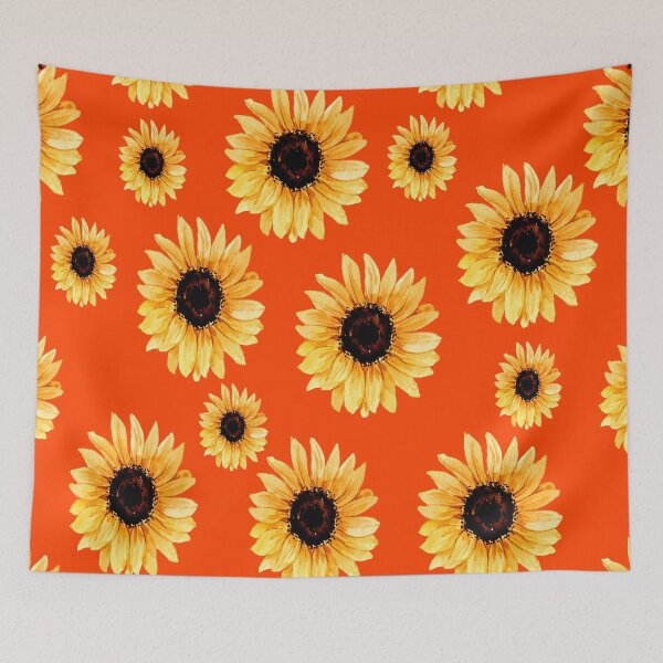 Item preview, Various types of sunflowers on orange background designed and sold by Shawa Shop.