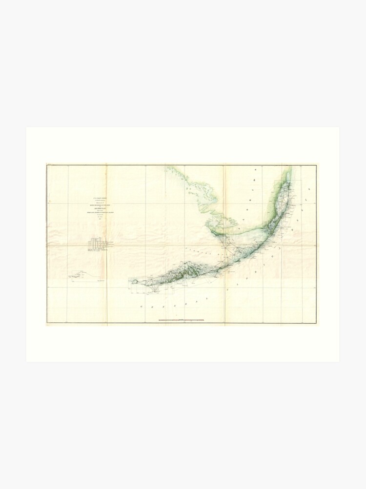 Classic Map of The Florida Keys (1859) Artwork Print image relating to Printable Map of Florida Keys known as Basic Map of The Florida Keys (1859) Artwork Print