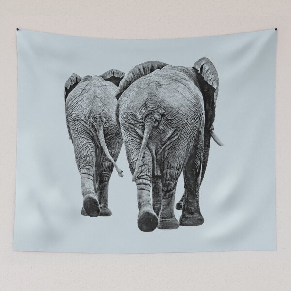 Item preview, Elephant Pair Full Figure Rear View in Black and White designed and sold by Scotch Macaskill.