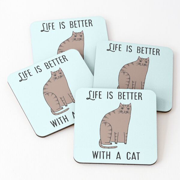 Item preview, Life is better with a cat - featuring brown tabby kitty on light aqua designed and sold by spiralforest.