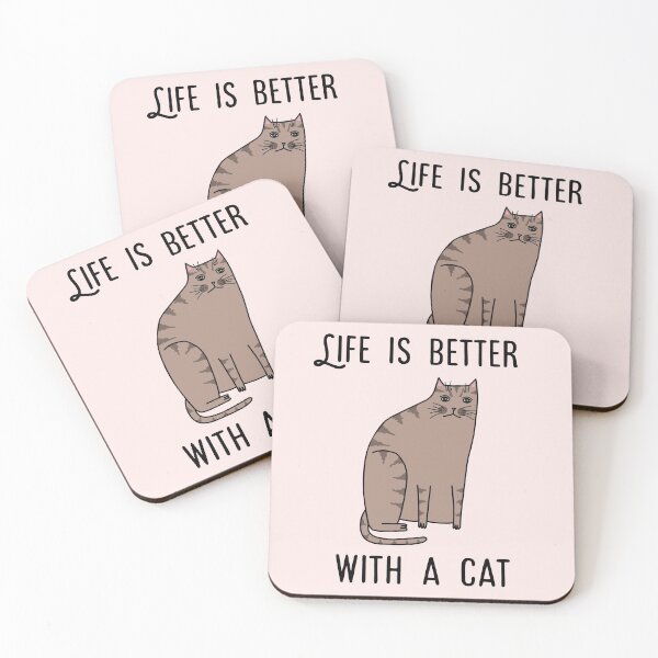 Item preview, Life is better with a cat - featuring brown tabby kitty on light pink designed and sold by spiralforest.