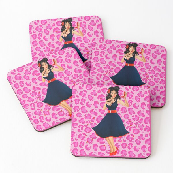 Item preview, Rockabilly Pinup With Pink Cheetah Background designed and sold by Taleahsdesigns.