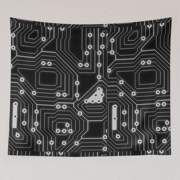 Item preview, black circuit board, Electronic chip electronic, circuit designed and sold by Harshler-Art.