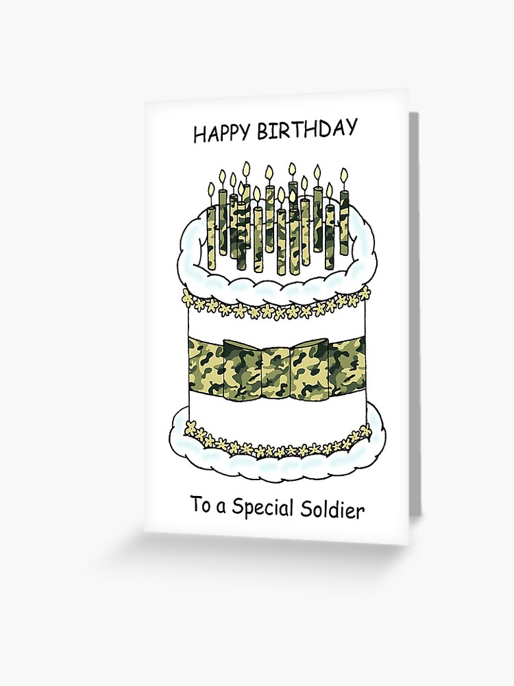 Tarjetas de felicitación «Feliz cumpleaños a la torta y las velas del  soldado» de KateTaylor | Redbubble