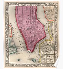 Póster Vintage Map of Lower New York City (1860)