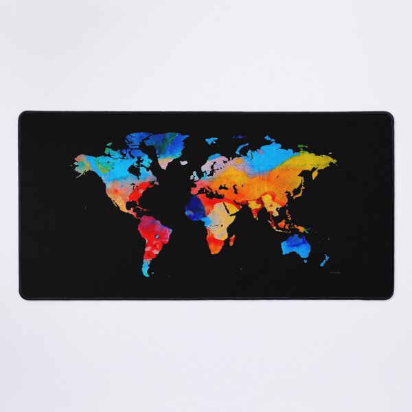 World Map 18 Black Background Desk Mat