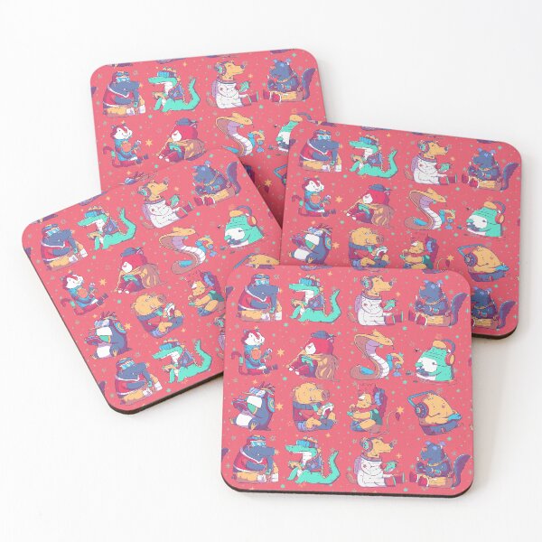 Item preview, Cartoon Animals Playing Video Games All Over Print Pattern - Strawberry Red designed and sold by MnEmzStudio.