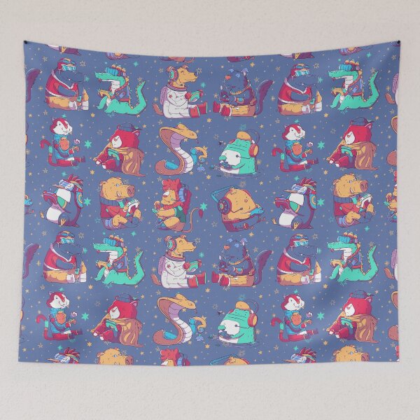 Item preview, Cartoon Animals Playing Video Games All Over Print Pattern - Blue designed and sold by MnEmzStudio.