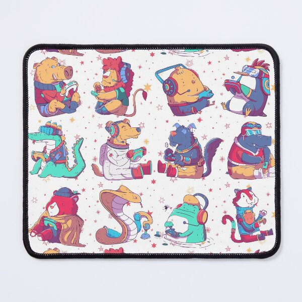 Item preview, Cartoon Animals Playing Video Games All Over Print Pattern - White designed and sold by MnEmzStudio.