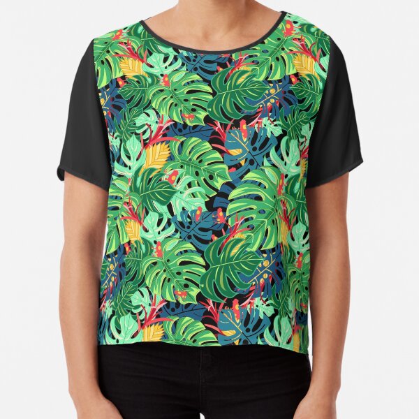 Beautiful pattern leaves monstera and frogs Chiffon Top