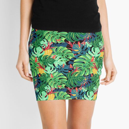 Beautiful pattern leaves monstera and frogs Mini Skirt