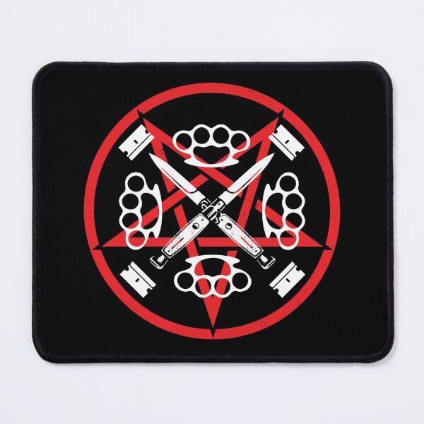 Item preview, Red Pentagram with Brass Knuckles Switchblades and Razorblades designed and sold by SpreadForSatan.
