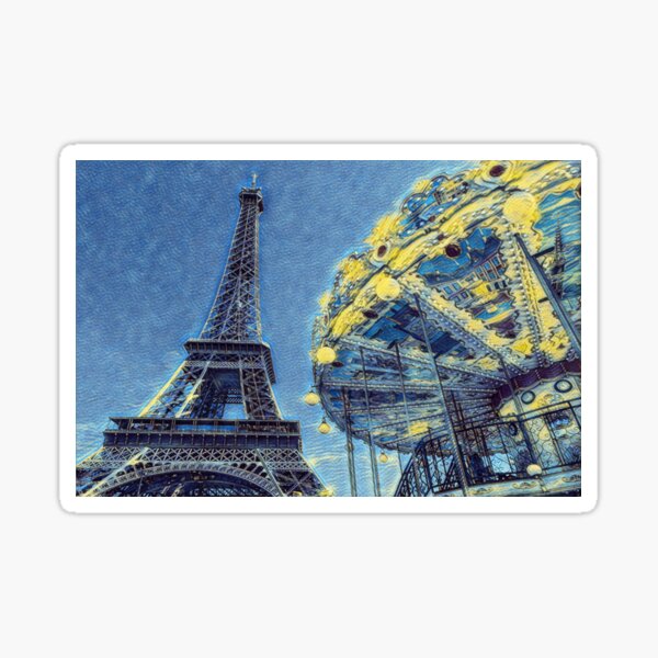 Eiffel Tower and Carousel Starry Night Sticker