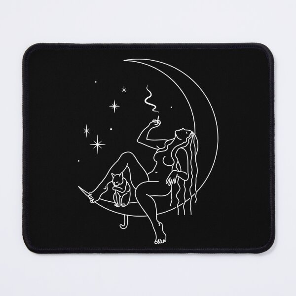 Item preview, Wiccan Witch with Cat Relaxing Smoking on Crescent Lunar Moon  designed and sold by SpreadForSatan.