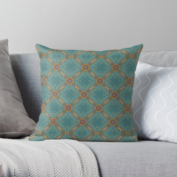 Turquoise gold pattern Throw Pillow