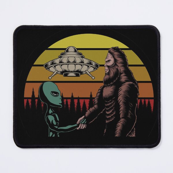 Item preview, Bigfoot and Alien UFO Conspiracy with Retro Sunset designed and sold by Pink Pineapple Works.