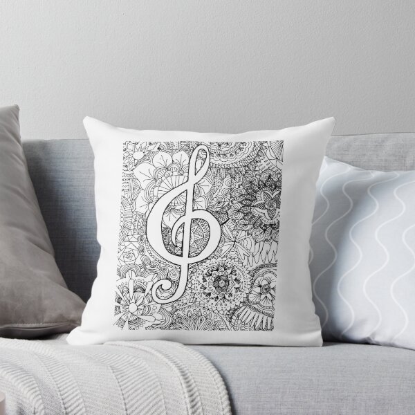 Treble Clef Zentangle Throw Pillow