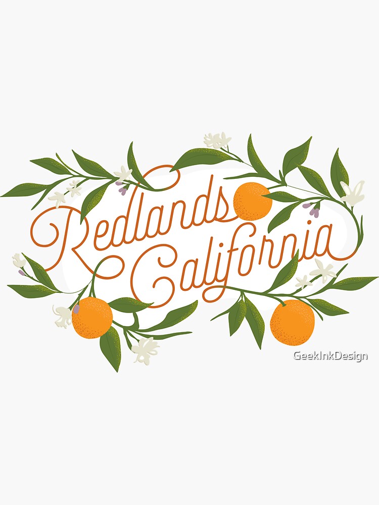 "Redlands California Orange Blossom Script" Sticker for Sale by