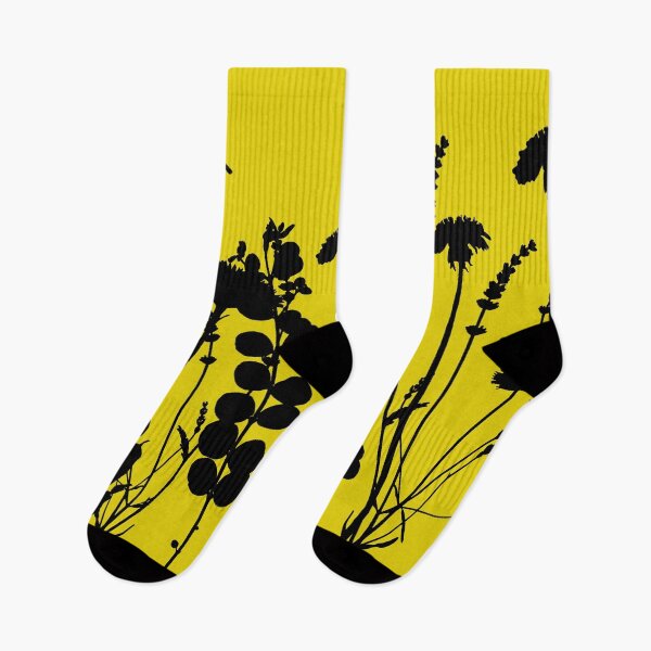Item preview, Simply Botanical - British Wildflowers Black Silhouette on Mustard Yellow Ochre designed and sold by QuestingPixel.