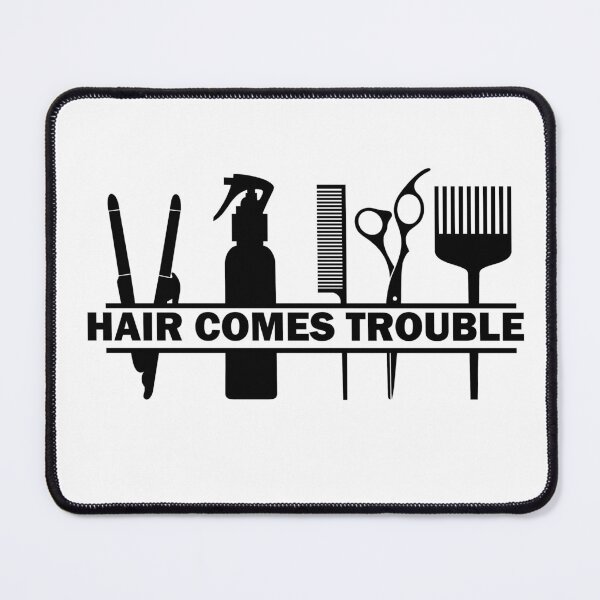 Item preview, Hair Comes Trouble Hairdressing / Barbering Pun ( Black ) designed and sold by RomeoSketches.