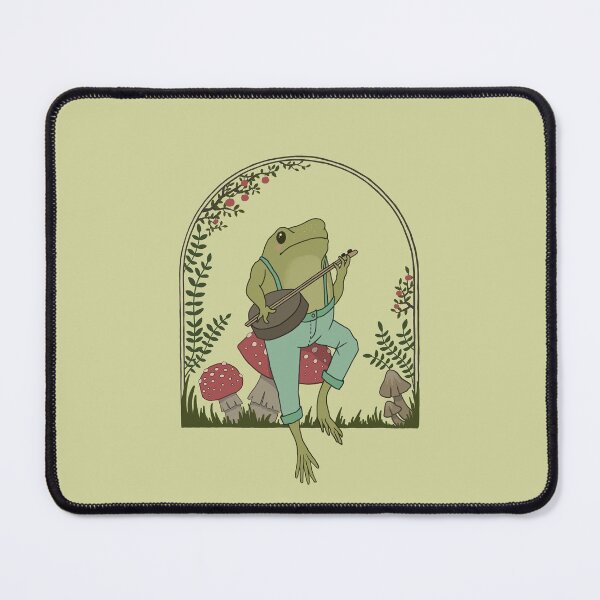 Cottagecore Aesthetic Frog Playing Banjo on Mushroom Cute Vintage - Goblincore Farmer Toad in Garden - Dark Academia Aesthetic Froggy - Emo Grugne Fairycore Foggie Mouse Pad
