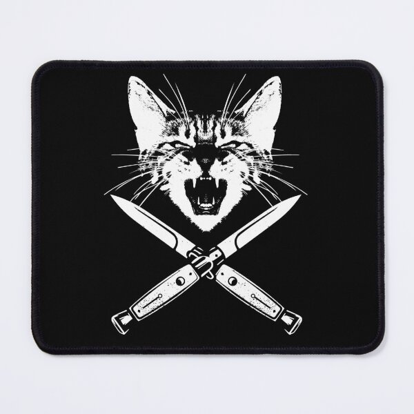 Item preview, Hissing Cat with Crossed Switchblade Knives  designed and sold by SpreadForSatan.