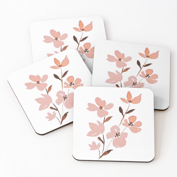 Item preview, salmon color flowers watercolor painting designed and sold by Saba-Red-Ideas.